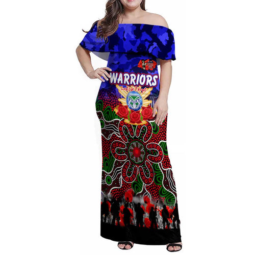 Personalized Warriors ANZAC Day Family Matching Off Shoulder Maxi Dress and Hawaiian Shirt Australian Army - Lest We Forget