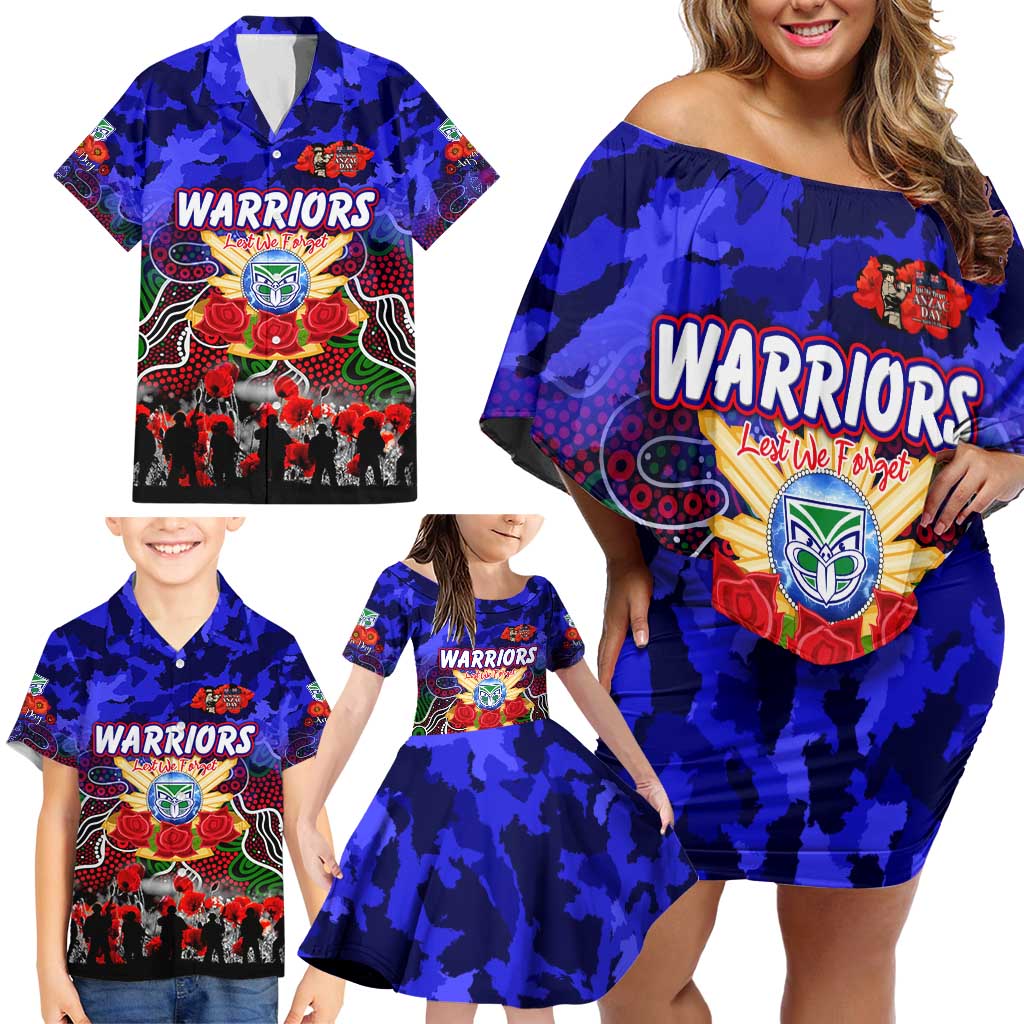 Personalized Warriors ANZAC Day Family Matching Off Shoulder Short Dress and Hawaiian Shirt Australian Army - Lest We Forget