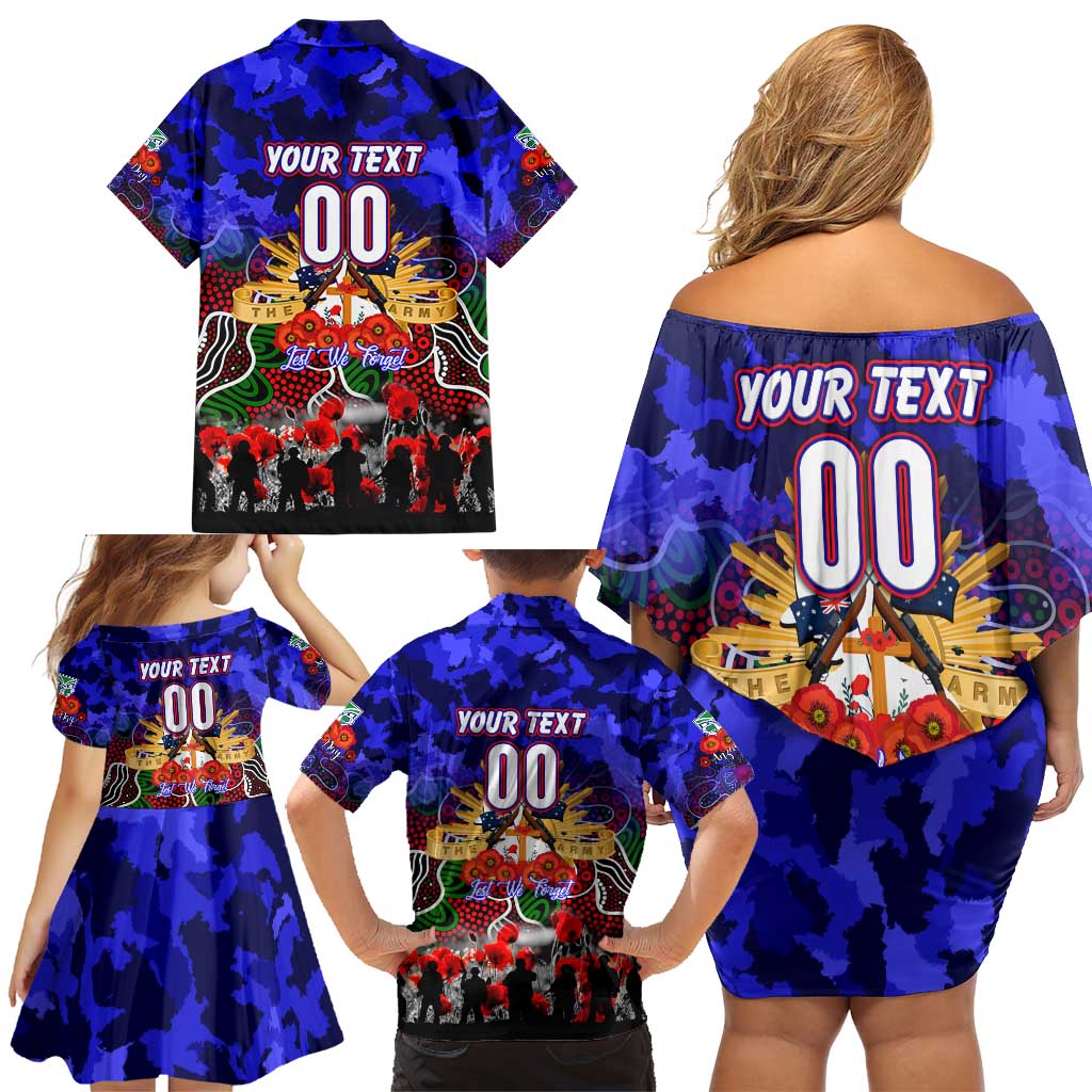 Personalized Warriors ANZAC Day Family Matching Off Shoulder Short Dress and Hawaiian Shirt Australian Army - Lest We Forget