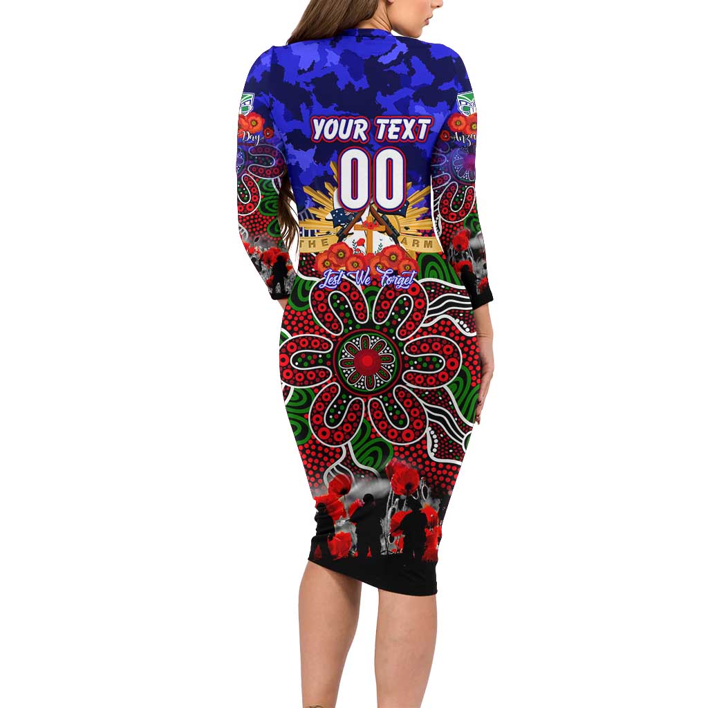 Personalized Warriors ANZAC Day Long Sleeve Bodycon Dress Australian Army - Lest We Forget
