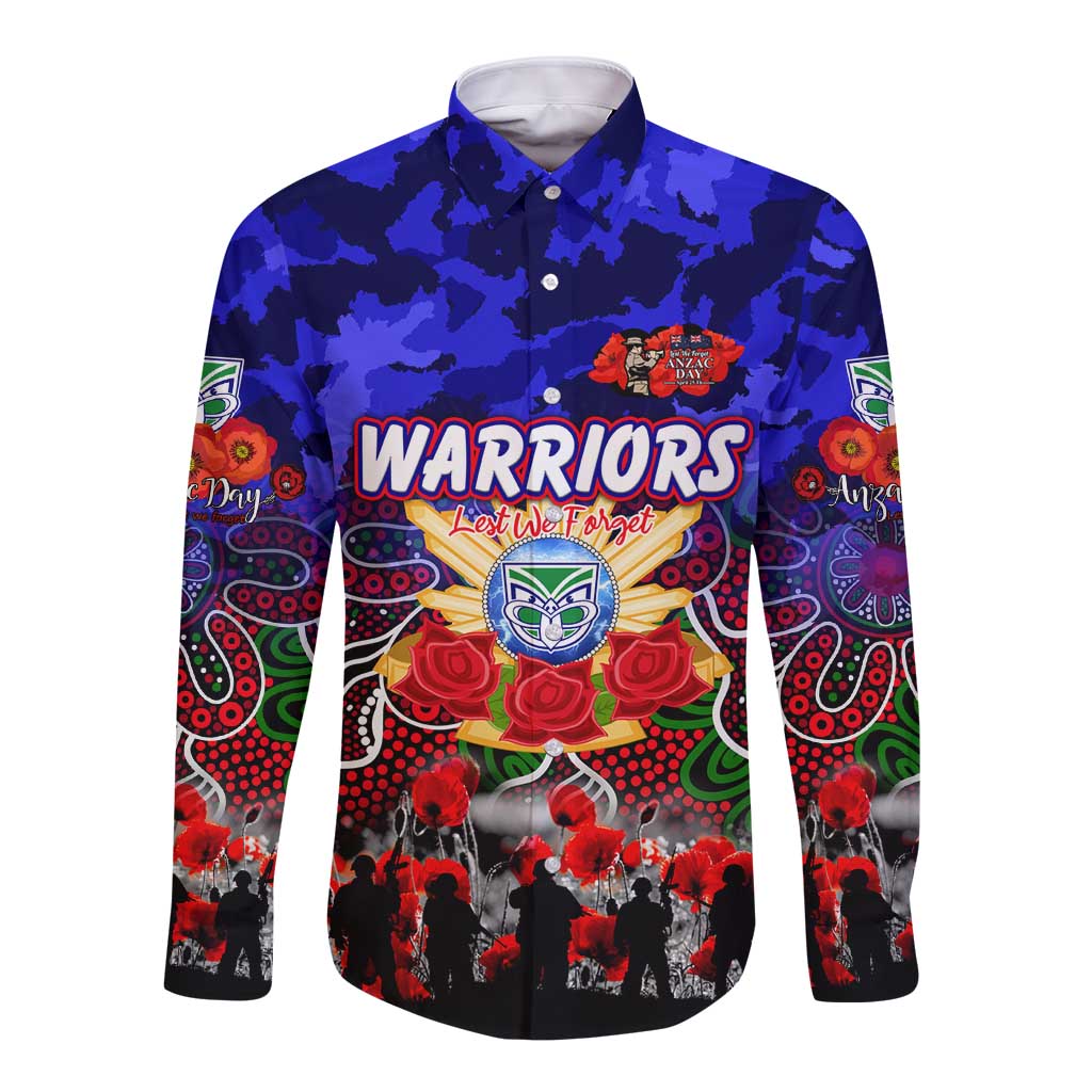 Personalized Warriors ANZAC Day Long Sleeve Button Shirt Australian Army - Lest We Forget
