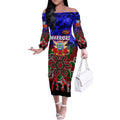Personalized Warriors ANZAC Day Off The Shoulder Long Sleeve Dress Australian Army - Lest We Forget