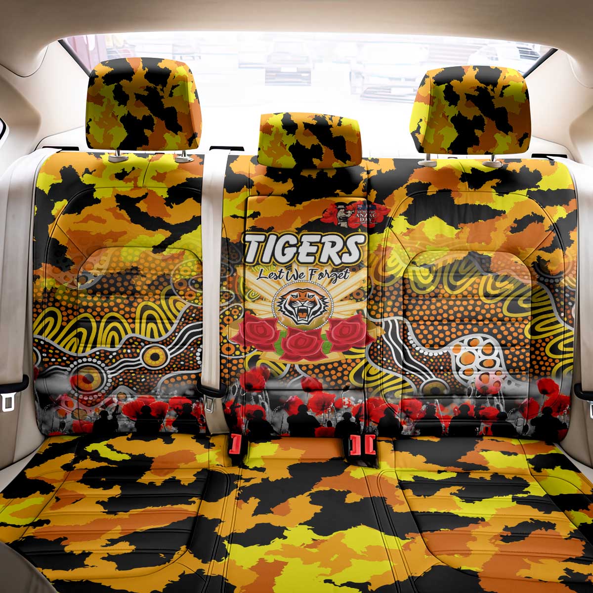 Tigers ANZAC Day Back Car Seat Cover Australian Army - Lest We Forget