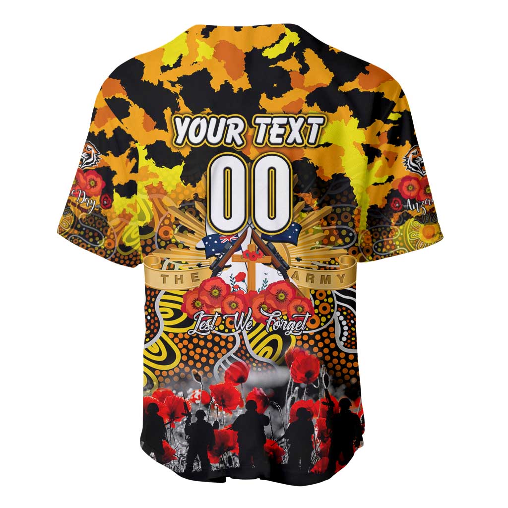 Personalized Tigers ANZAC Day Baseball Jersey Australian Army - Lest We Forget