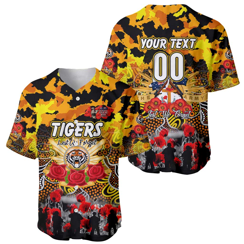 Personalized Tigers ANZAC Day Baseball Jersey Australian Army - Lest We Forget