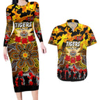 Personalized Tigers ANZAC Day Couples Matching Long Sleeve Bodycon Dress and Hawaiian Shirt Australian Army - Lest We Forget