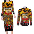 Personalized Tigers ANZAC Day Couples Matching Long Sleeve Bodycon Dress and Long Sleeve Button Shirt Australian Army - Lest We Forget