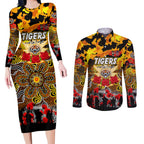 Personalized Tigers ANZAC Day Couples Matching Long Sleeve Bodycon Dress and Long Sleeve Button Shirt Australian Army - Lest We Forget