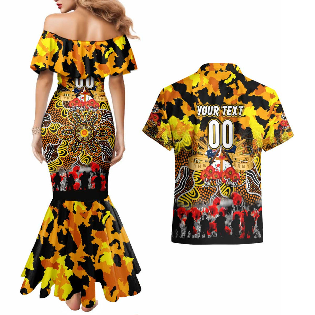 Personalized Tigers ANZAC Day Couples Matching Mermaid Dress and Hawaiian Shirt Australian Army - Lest We Forget