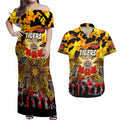 Personalized Tigers ANZAC Day Couples Matching Off Shoulder Maxi Dress and Hawaiian Shirt Australian Army - Lest We Forget