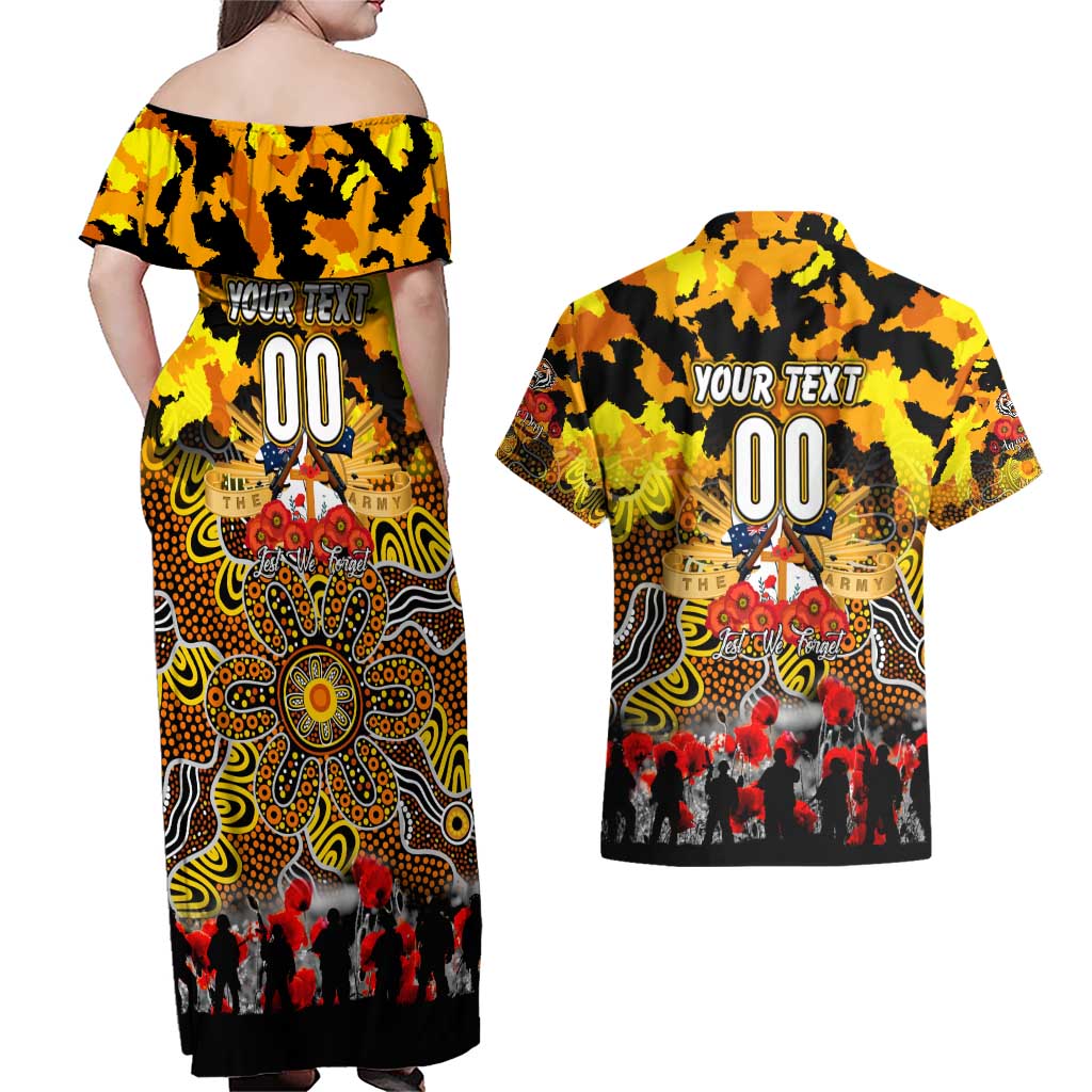 Personalized Tigers ANZAC Day Couples Matching Off Shoulder Maxi Dress and Hawaiian Shirt Australian Army - Lest We Forget