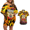 Personalized Tigers ANZAC Day Couples Matching Off Shoulder Short Dress and Hawaiian Shirt Australian Army - Lest We Forget