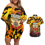Personalized Tigers ANZAC Day Couples Matching Off Shoulder Short Dress and Hawaiian Shirt Australian Army - Lest We Forget