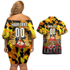 Personalized Tigers ANZAC Day Couples Matching Off Shoulder Short Dress and Hawaiian Shirt Australian Army - Lest We Forget