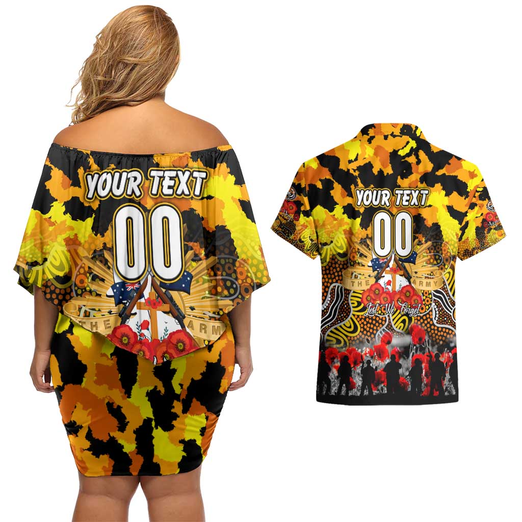 Personalized Tigers ANZAC Day Couples Matching Off Shoulder Short Dress and Hawaiian Shirt Australian Army - Lest We Forget
