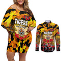 Personalized Tigers ANZAC Day Couples Matching Off Shoulder Short Dress and Long Sleeve Button Shirt Australian Army - Lest We Forget