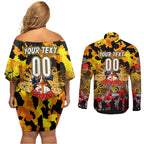 Personalized Tigers ANZAC Day Couples Matching Off Shoulder Short Dress and Long Sleeve Button Shirt Australian Army - Lest We Forget