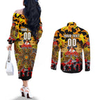 Personalized Tigers ANZAC Day Couples Matching Off The Shoulder Long Sleeve Dress and Long Sleeve Button Shirt Australian Army - Lest We Forget