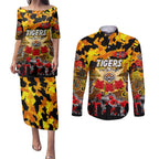 Personalized Tigers ANZAC Day Couples Matching Puletasi and Long Sleeve Button Shirt Australian Army - Lest We Forget