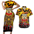 Personalized Tigers ANZAC Day Couples Matching Short Sleeve Bodycon Dress and Hawaiian Shirt Australian Army - Lest We Forget