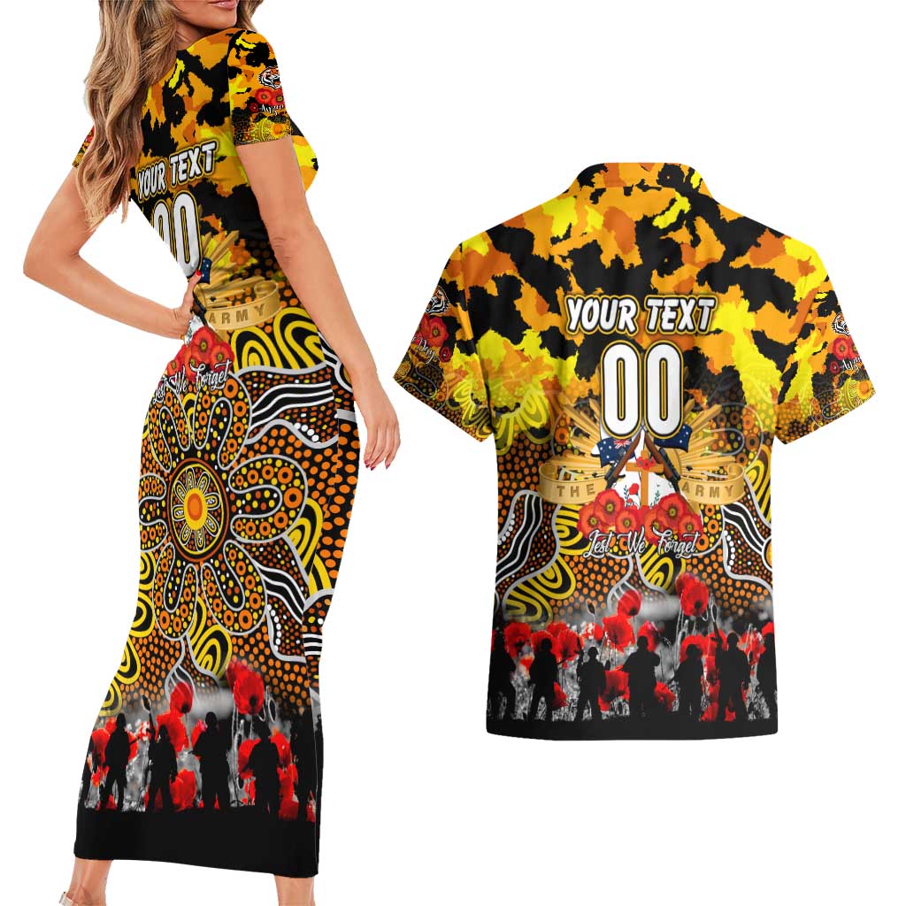 Personalized Tigers ANZAC Day Couples Matching Short Sleeve Bodycon Dress and Hawaiian Shirt Australian Army - Lest We Forget