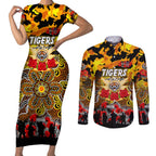 Personalized Tigers ANZAC Day Couples Matching Short Sleeve Bodycon Dress and Long Sleeve Button Shirt Australian Army - Lest We Forget