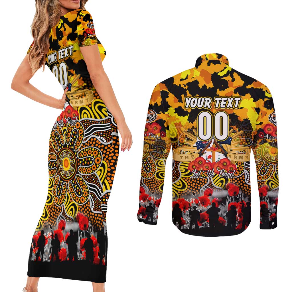 Personalized Tigers ANZAC Day Couples Matching Short Sleeve Bodycon Dress and Long Sleeve Button Shirt Australian Army - Lest We Forget