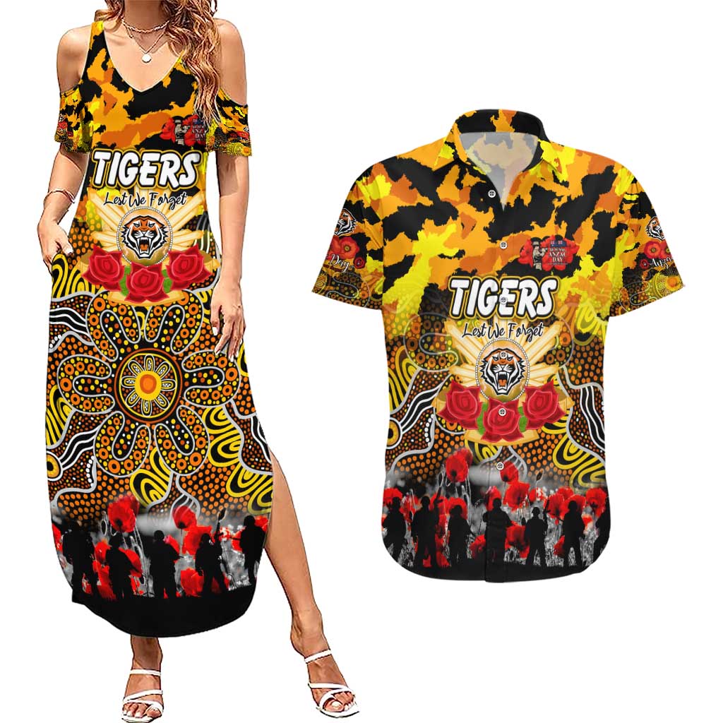 Personalized Tigers ANZAC Day Couples Matching Summer Maxi Dress and Hawaiian Shirt Australian Army - Lest We Forget