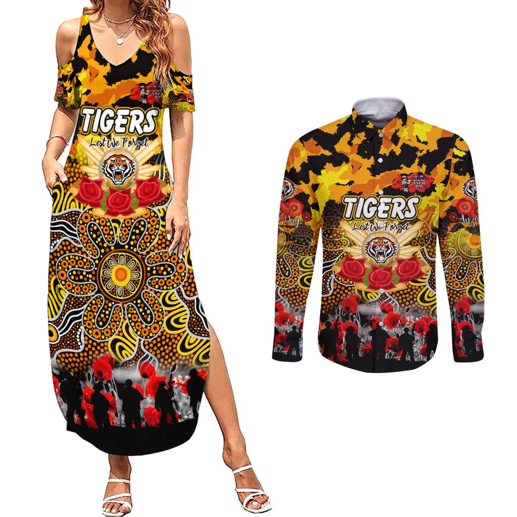 Personalized Tigers ANZAC Day Couples Matching Summer Maxi Dress and Long Sleeve Button Shirt Australian Army - Lest We Forget