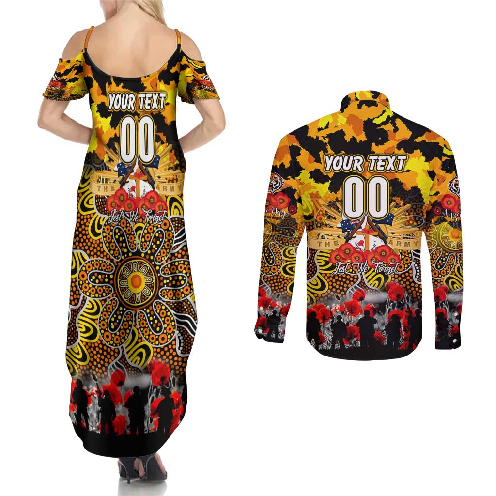 Personalized Tigers ANZAC Day Couples Matching Summer Maxi Dress and Long Sleeve Button Shirt Australian Army - Lest We Forget