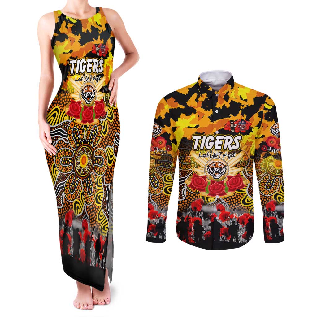 Personalized Tigers ANZAC Day Couples Matching Tank Maxi Dress and Long Sleeve Button Shirt Australian Army - Lest We Forget