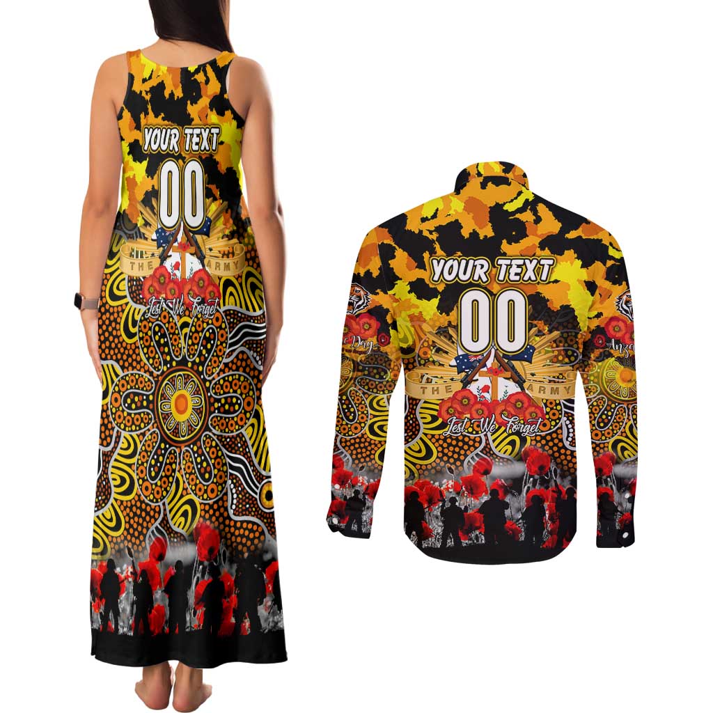 Personalized Tigers ANZAC Day Couples Matching Tank Maxi Dress and Long Sleeve Button Shirt Australian Army - Lest We Forget