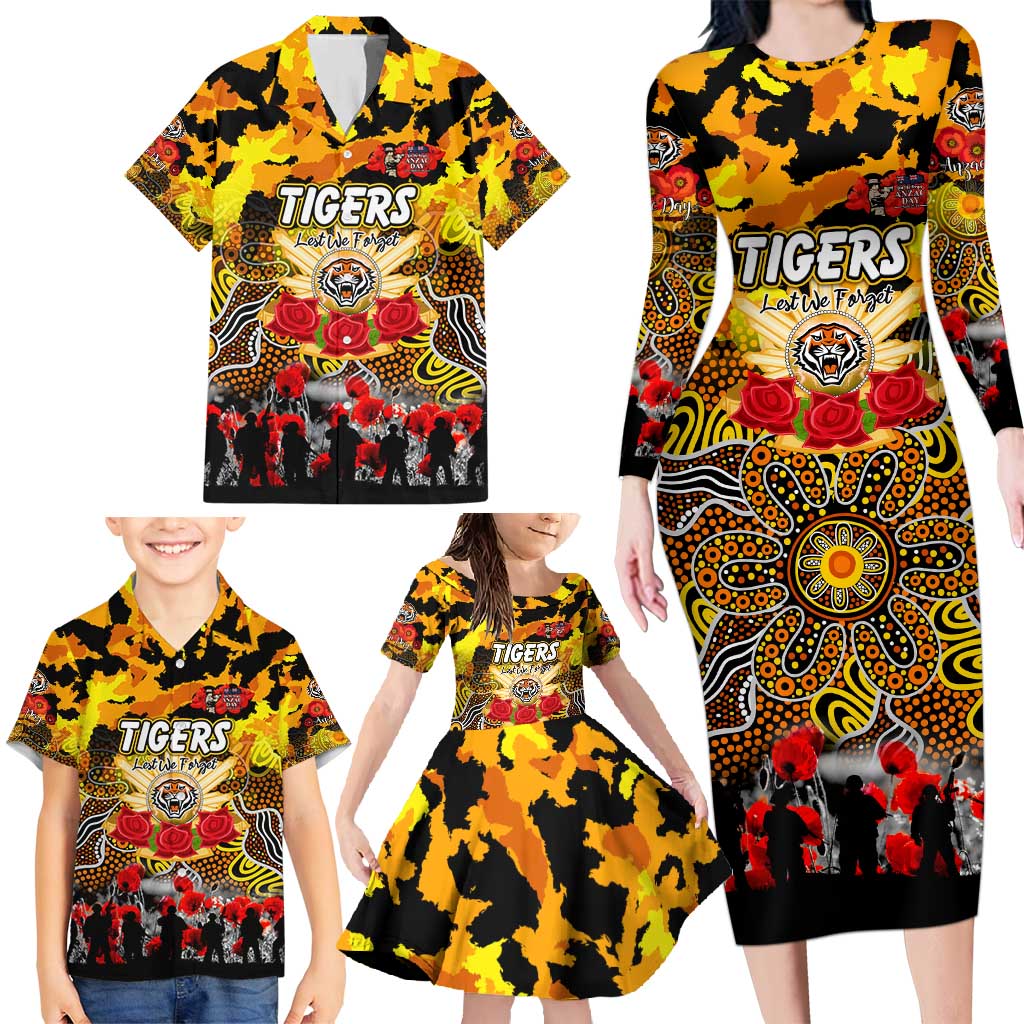 Personalized Tigers ANZAC Day Family Matching Long Sleeve Bodycon Dress and Hawaiian Shirt Australian Army - Lest We Forget