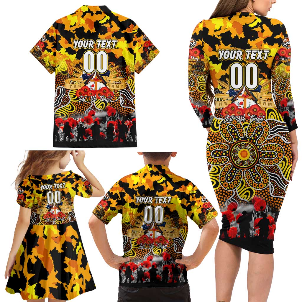 Personalized Tigers ANZAC Day Family Matching Long Sleeve Bodycon Dress and Hawaiian Shirt Australian Army - Lest We Forget