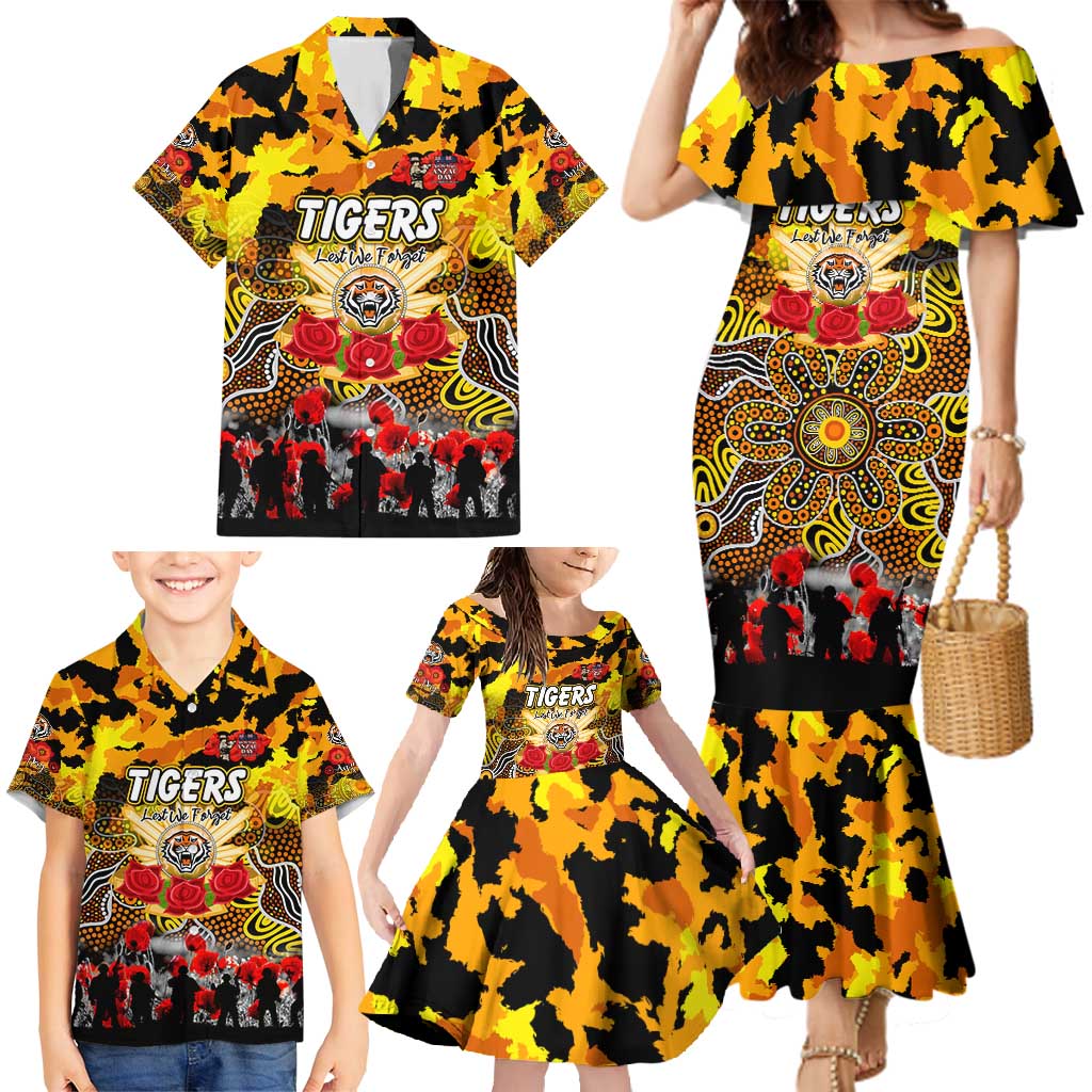 Personalized Tigers ANZAC Day Family Matching Mermaid Dress and Hawaiian Shirt Australian Army - Lest We Forget