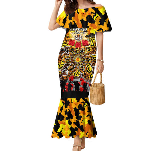 Personalized Tigers ANZAC Day Family Matching Mermaid Dress and Hawaiian Shirt Australian Army - Lest We Forget