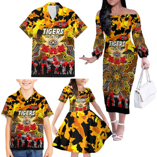 Personalized Tigers ANZAC Day Family Matching Off The Shoulder Long Sleeve Dress and Hawaiian Shirt Australian Army - Lest We Forget