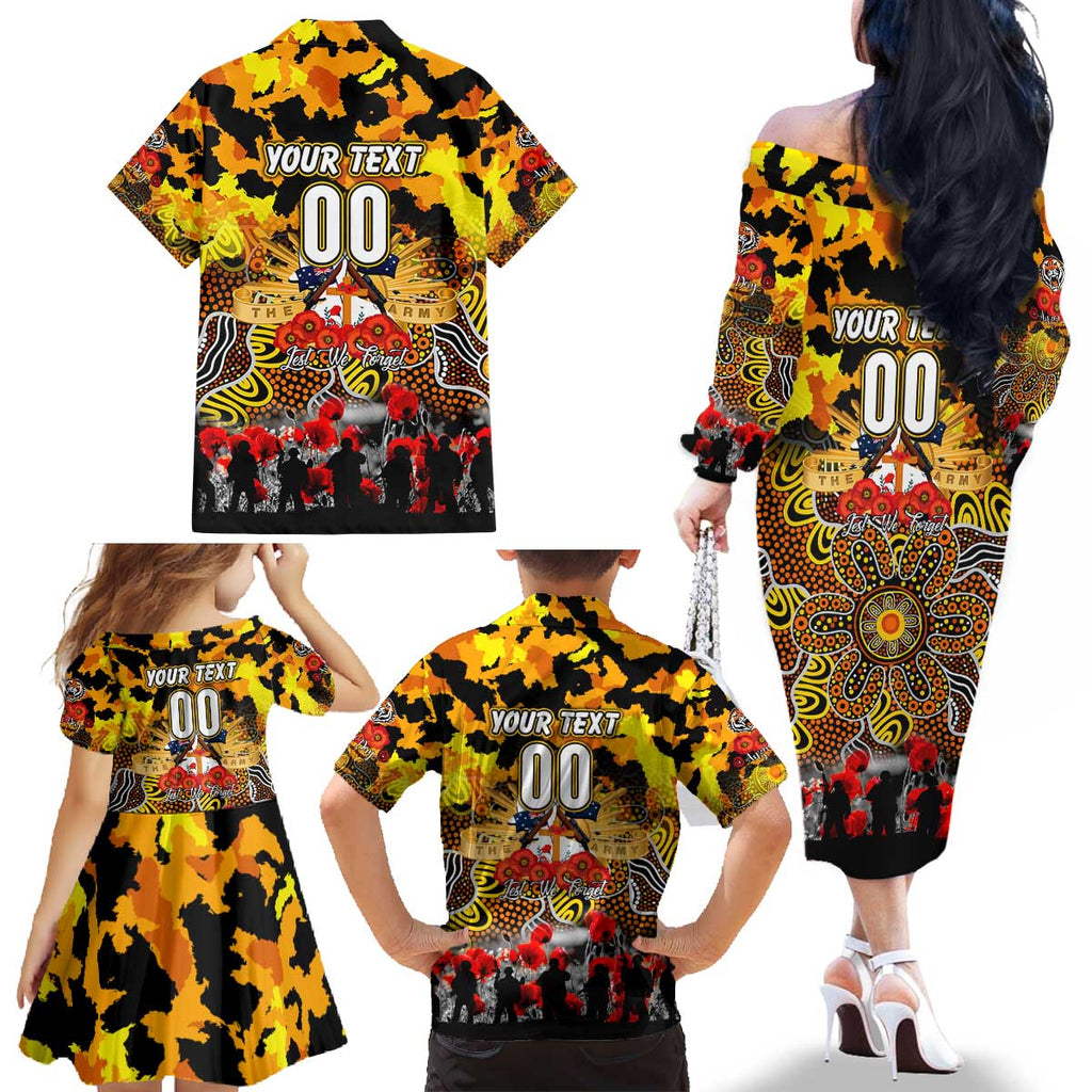Personalized Tigers ANZAC Day Family Matching Off The Shoulder Long Sleeve Dress and Hawaiian Shirt Australian Army - Lest We Forget