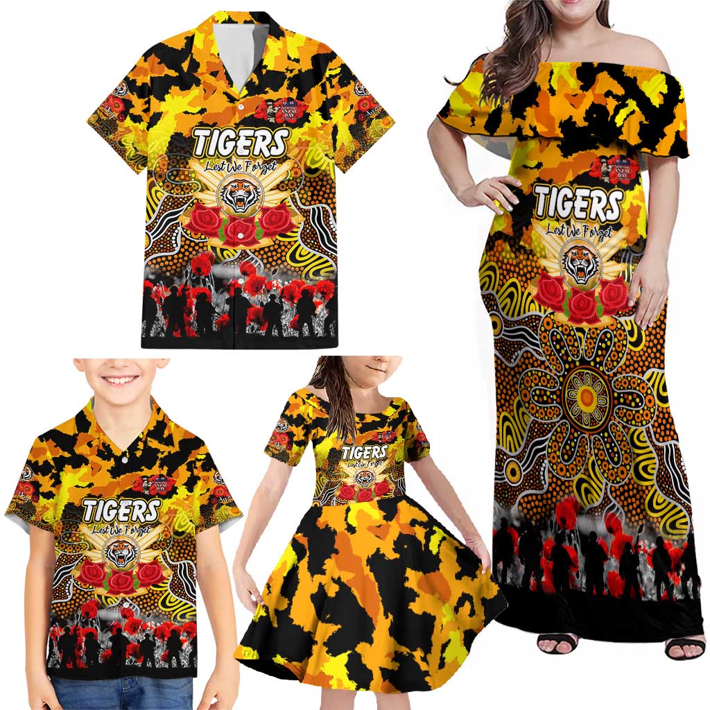 Personalized Tigers ANZAC Day Family Matching Off Shoulder Maxi Dress and Hawaiian Shirt Australian Army - Lest We Forget