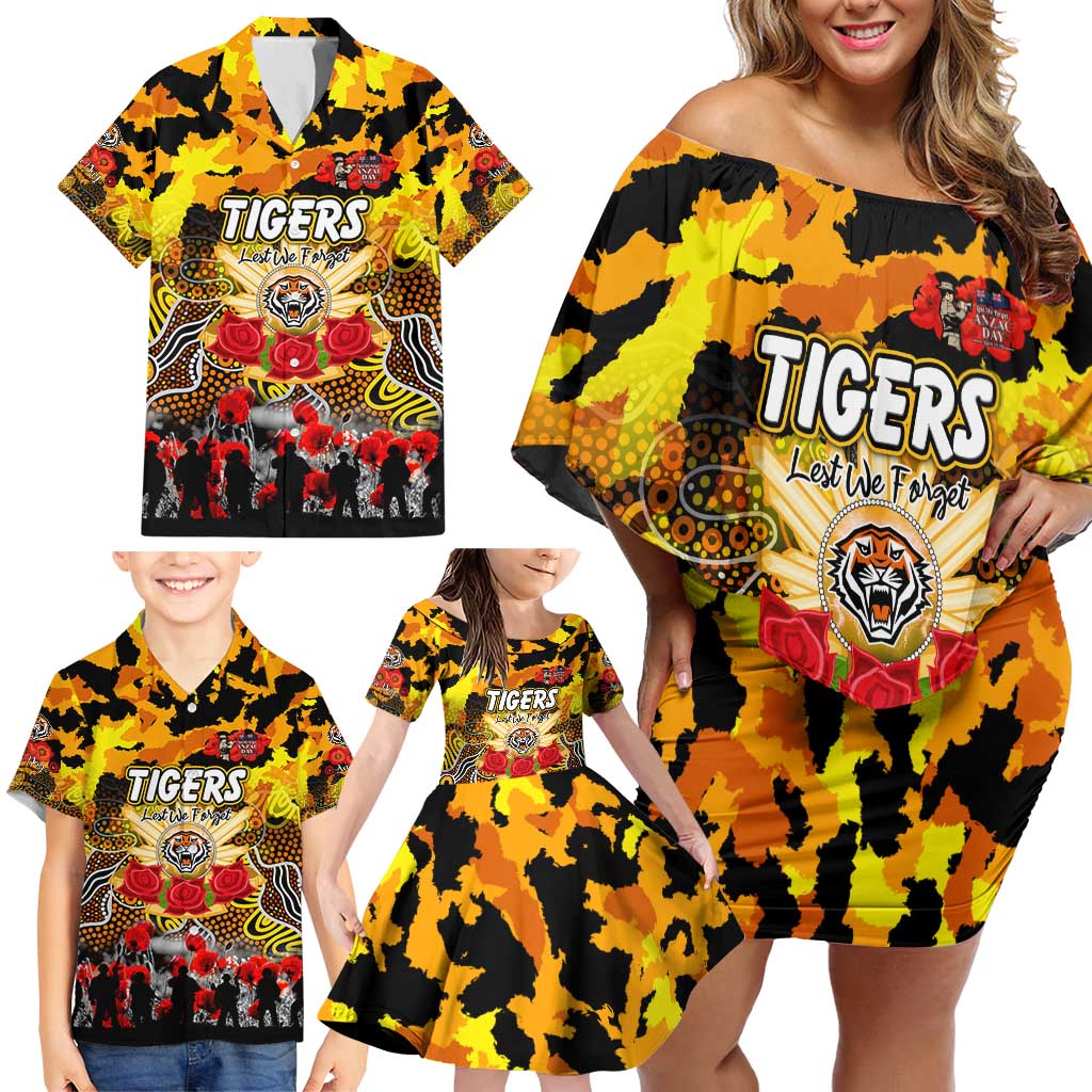 Personalized Tigers ANZAC Day Family Matching Off Shoulder Short Dress and Hawaiian Shirt Australian Army - Lest We Forget