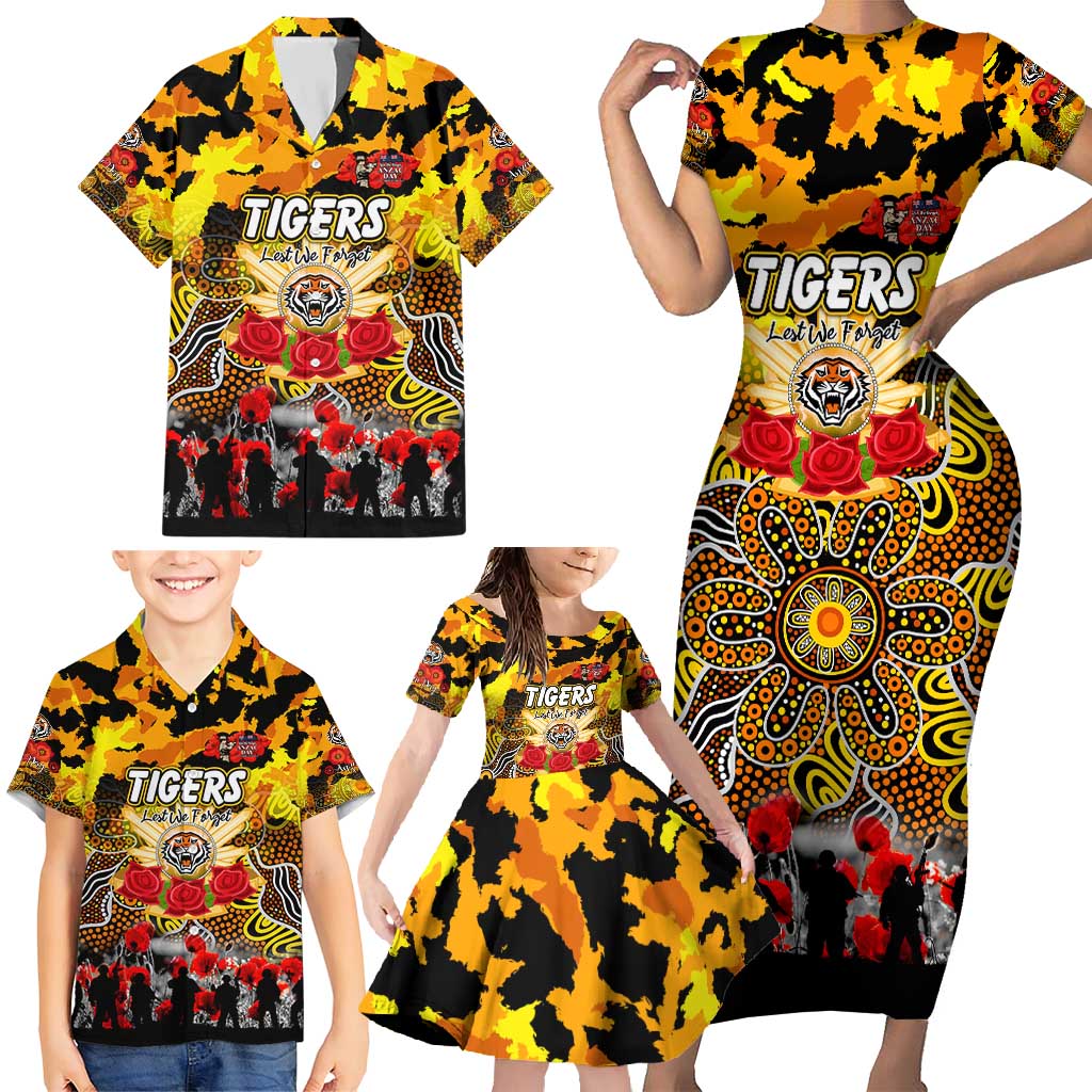 Personalized Tigers ANZAC Day Family Matching Short Sleeve Bodycon Dress and Hawaiian Shirt Australian Army - Lest We Forget