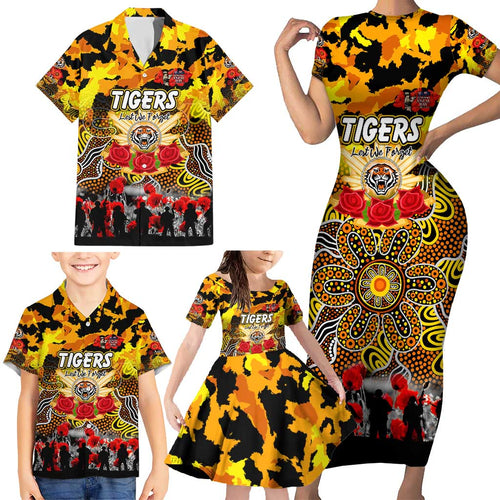 Personalized Tigers ANZAC Day Family Matching Short Sleeve Bodycon Dress and Hawaiian Shirt Australian Army - Lest We Forget