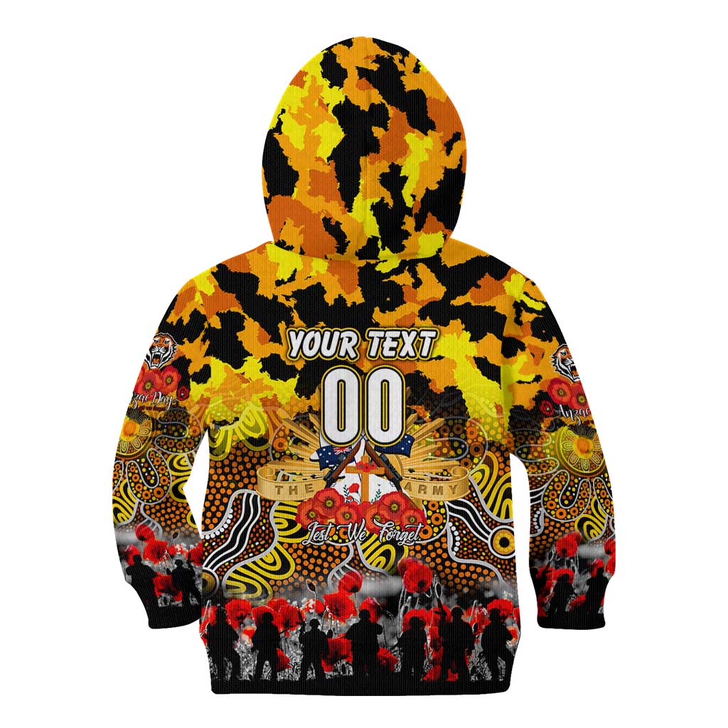 Personalized Tigers ANZAC Day Kid Hoodie Australian Army - Lest We Forget