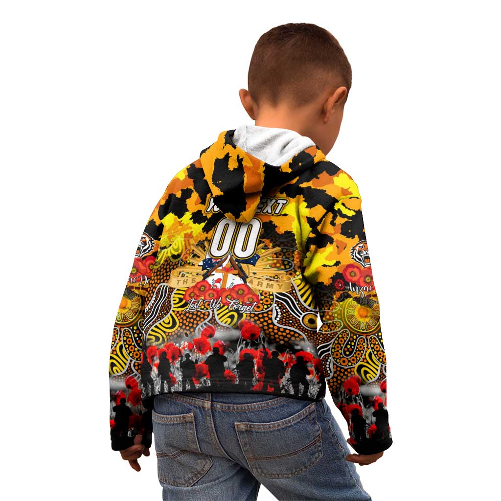 Personalized Tigers ANZAC Day Kid Hoodie Australian Army - Lest We Forget