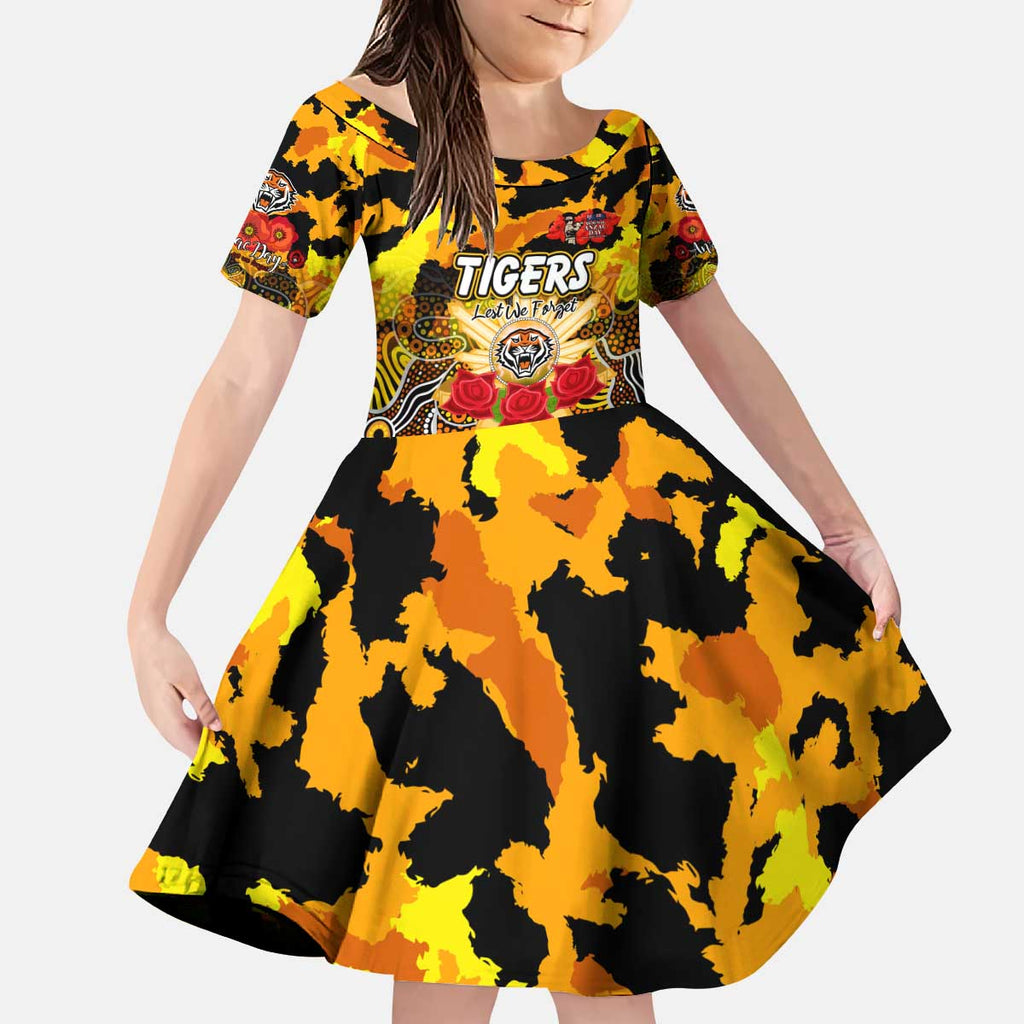 Personalized Tigers ANZAC Day Kid Short Sleeve Dress Australian Army - Lest We Forget