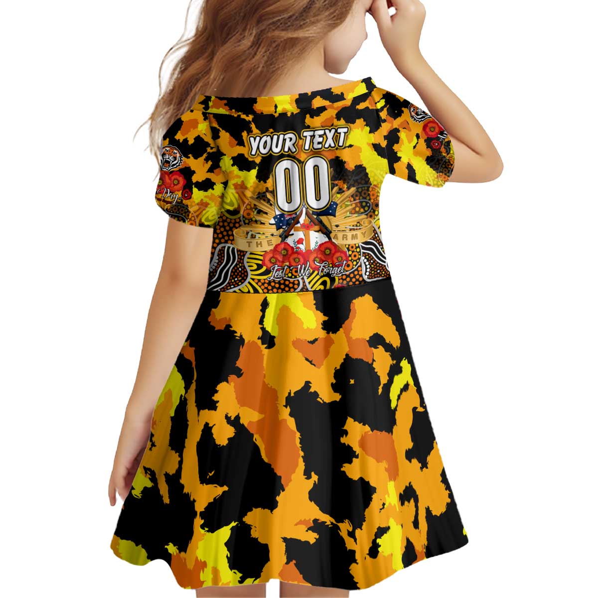 Personalized Tigers ANZAC Day Kid Short Sleeve Dress Australian Army - Lest We Forget