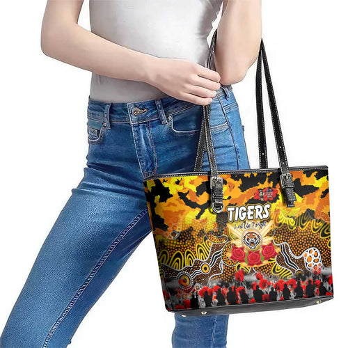 Tigers ANZAC Day Leather Tote Bag Australian Army - Lest We Forget