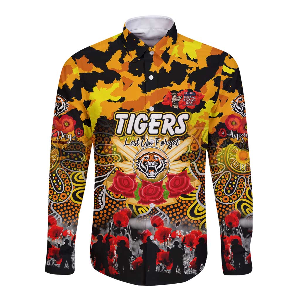 Personalized Tigers ANZAC Day Long Sleeve Button Shirt Australian Army - Lest We Forget