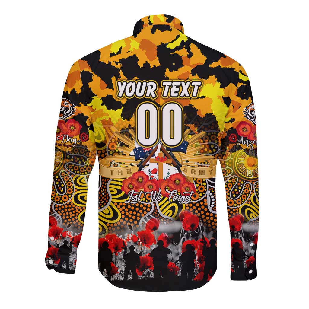 Personalized Tigers ANZAC Day Long Sleeve Button Shirt Australian Army - Lest We Forget