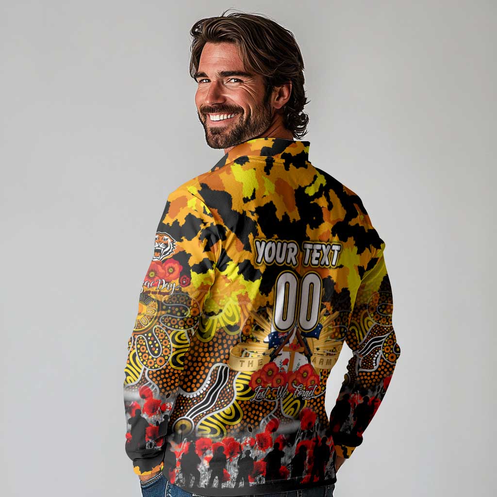 Personalized Tigers ANZAC Day Long Sleeve Polo Shirt Australian Army - Lest We Forget